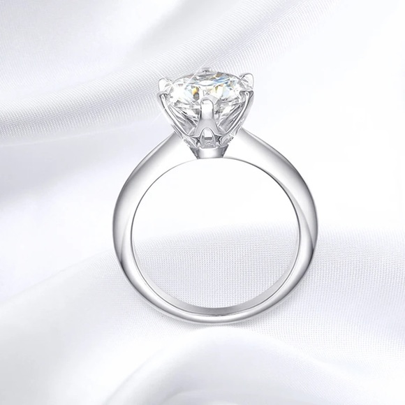 Classic 6 Prongs 5 Carat Round Moissanite Ring Sterling Silver Plated 14K Gold - Picture 4 of 9